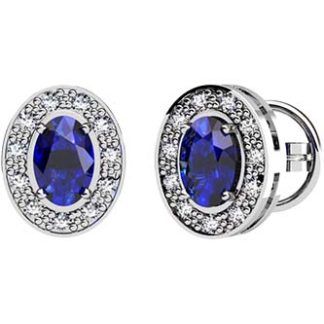 Pendientes ovales con gemas y diamantes talla brillante